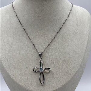 JCM Stainless Steel Cross Pendant Crystal Necklace 18”L